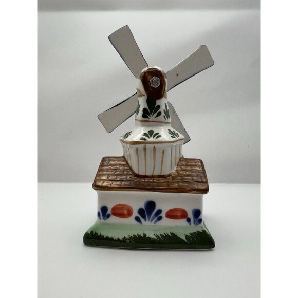 Delft Blue Handpainted Holland Souvenir Ceramic Windmill With Girl Shoe 5” - Picture 5 of 8